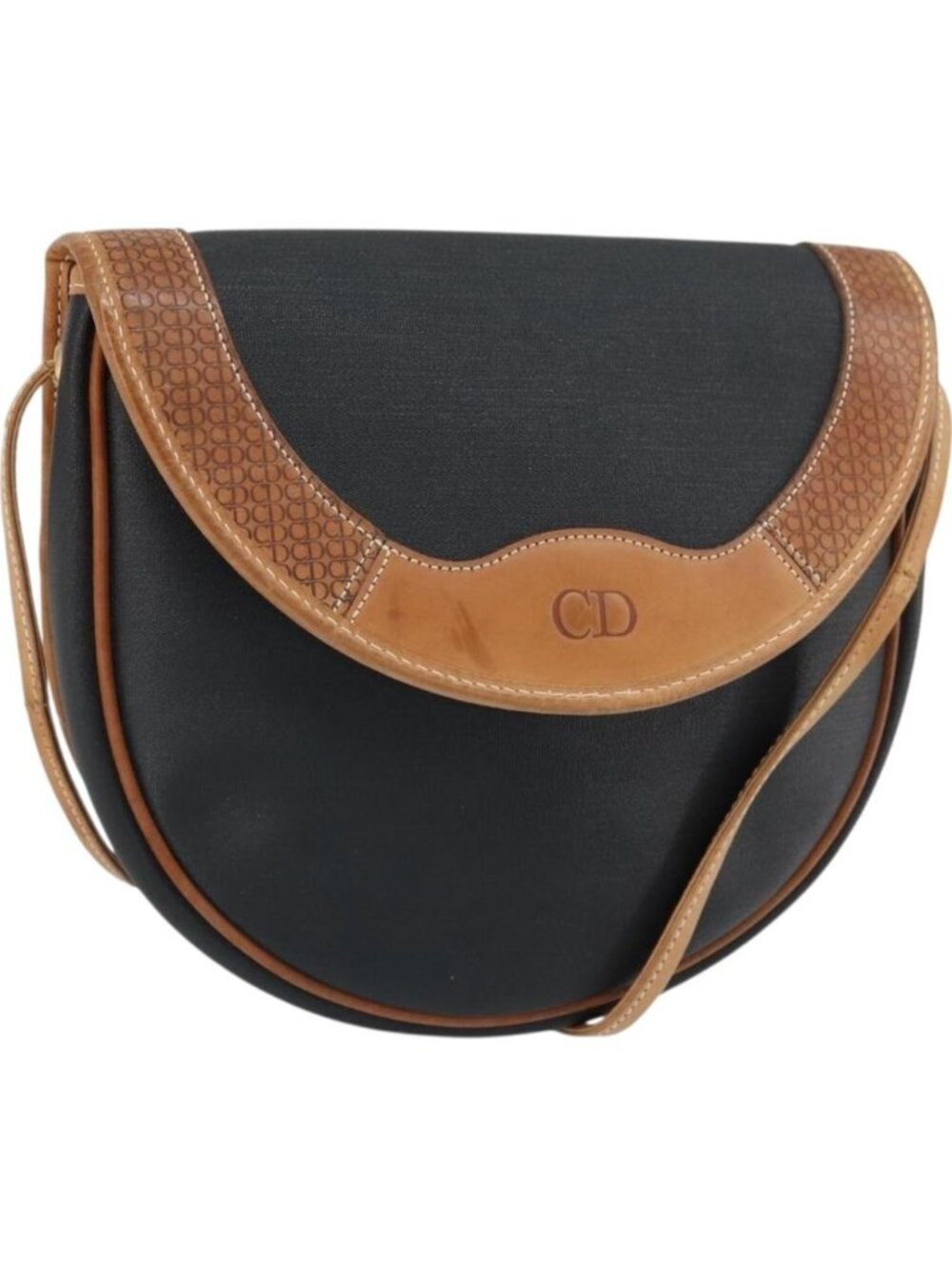 Christian Dior Shoulder Bag Canvas Black Gold